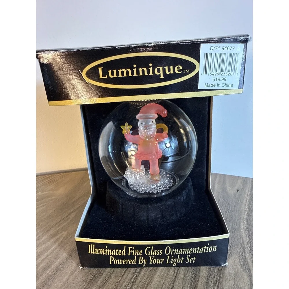 Vinage Luminique Illuminated Santa Ornament Fine Glass Holiday Light Up